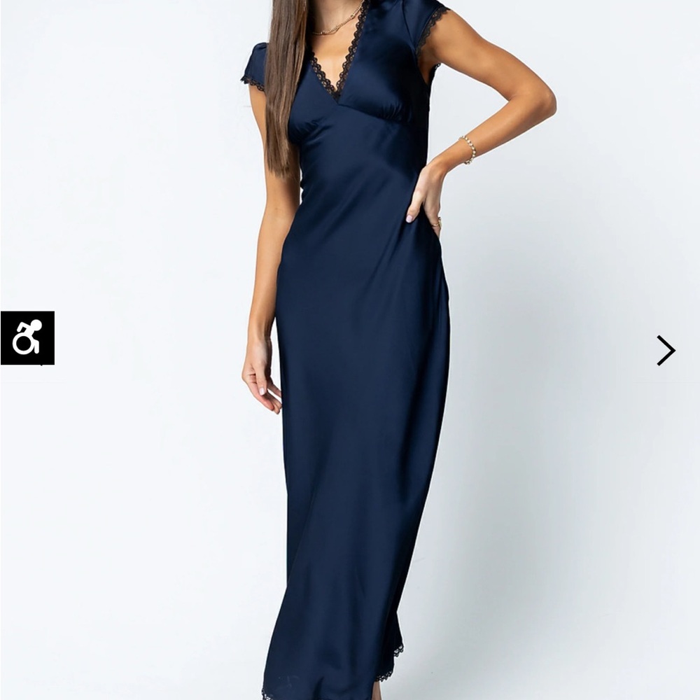 bohme Navy Lace-Trim Maxi Slip Dress